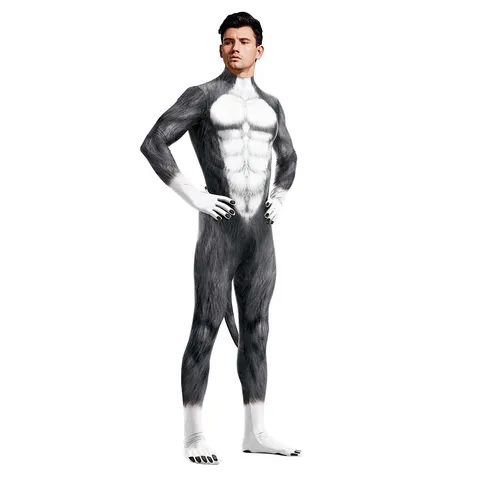 Unisex Husky Tier Digitaldruck Cosplay Jumpsuit Skinsuit Erwachsene Bühnen Performance Kostüm Halloween Party Bodysuit Atmungsaktives Polyester Elastan