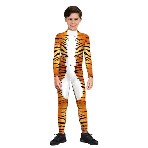 Kinder Tier Cosplay Jumpsuit Langarm Tiger Druck Bodysuit Kinder Performance Party Kostüm Für Mädchen