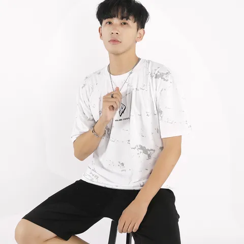 Herren Casual Baumwollmischung T-Shirt Sommer Kurzarm Rundhals Regular Fit Letter Splatter Print Mode Top