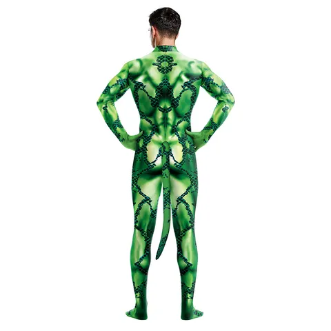 Herren Halloween Cosplay Bodysuit Schlangenmuster Bedruckt Langarm Stehkragen Ganzkörper Jumpsuit Party Auftritt Kostüm