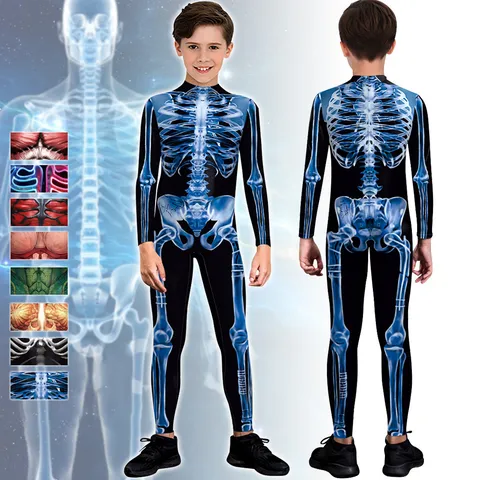 Kinder Halloween 3D Skelett Muskel Digital Gedruckt Langarm Polyester Jumpsuit Kinder Cosplay Party Kostüm