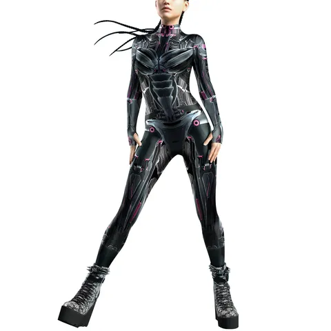 Herren Damen Mecha 3D Digital Bedruckt Bodysuit Cyberpunk Elasthan Langarm Jumpsuit Cosplay Kostüm Performance Kleidung