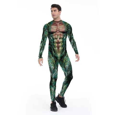 Damen Halloween 3D Digitaldruck Tier Cosplay Kostüm Langarm Jumpsuit Bodysuit Party Performance Outfit