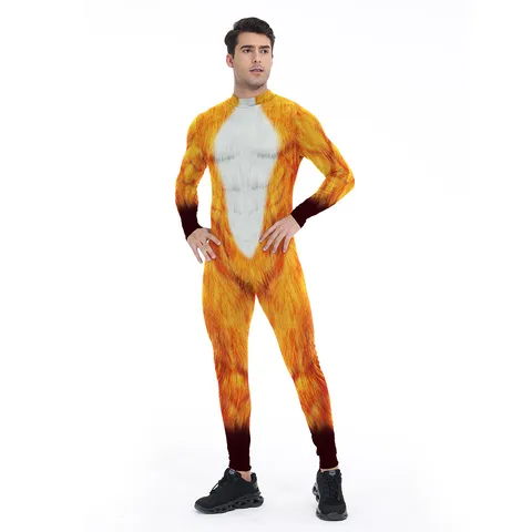 Damen Halloween 3D Digitaldruck Tier Cosplay Kostüm Langarm Jumpsuit Bodysuit Party Performance Outfit