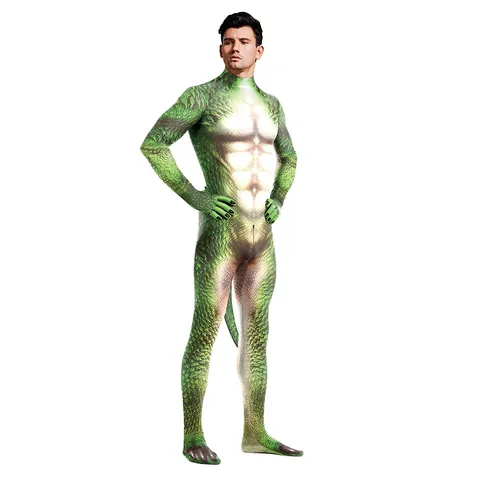 Heren 3D Dinosaurus Bedrukt Strak Lichaam Bodysuit Jumpsuit Toneelvoorstelling Kostuum