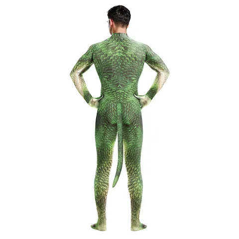 Heren 3D Dinosaurus Bedrukt Strak Lichaam Bodysuit Jumpsuit Toneelvoorstelling Kostuum