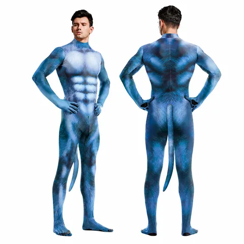 Combinaison Moulante Corps Entier Unisexe Costume Animal Bleu Impression Numérique Zentai Bodysuit Spandex Vêtement de Performance