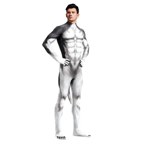 Heren Husky Cosplay Kostuum Digitale Print Body Volledige Lichaam Spandex Jumpsuit Podium Outfit