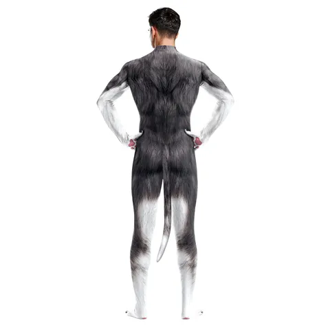 Heren Husky Cosplay Kostuum Digitale Print Body Volledige Lichaam Spandex Jumpsuit Podium Outfit