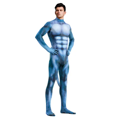 Unisex Ganzkörper Enger Jumpsuit Blaues Tier Kostüm Digitaldruck Zentai Bodysuit Spandex Rollenspiel Performance Bekleidung