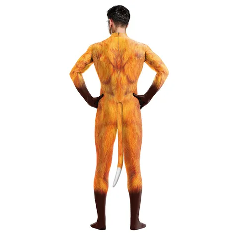 Unisex Erwachsene Tier Cosplay Fuchs Bedruckt Jumpsuit Langarm Stehkragen Slim Fit Bodysuit Für Bühnenperformance Party Kostüm