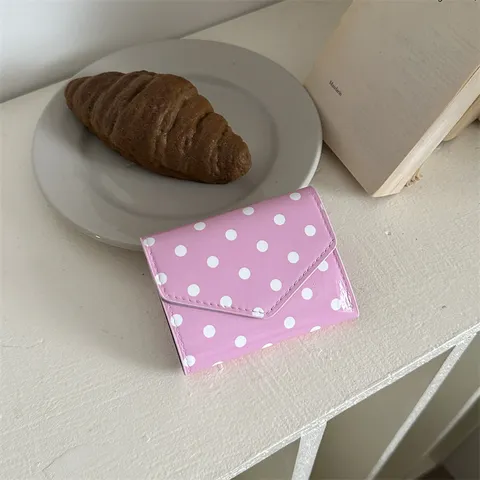 Portafoglio Classico Coreano a Pois da Donna in Pelle PU Piccola Pochette Minimalista Carino Portacarte Borsetta Quotidiana