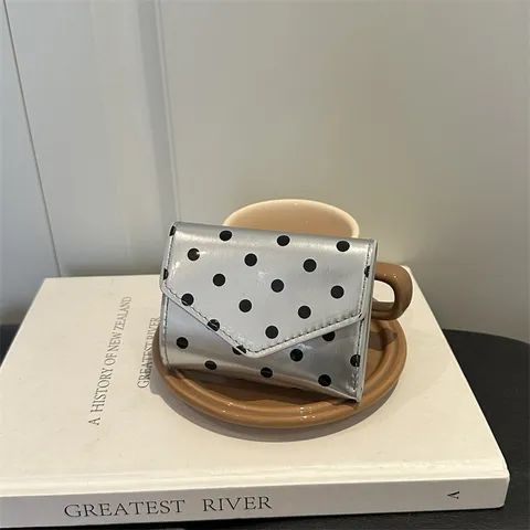 Portafoglio Classico Coreano a Pois da Donna in Pelle PU Piccola Pochette Minimalista Carino Portacarte Borsetta Quotidiana