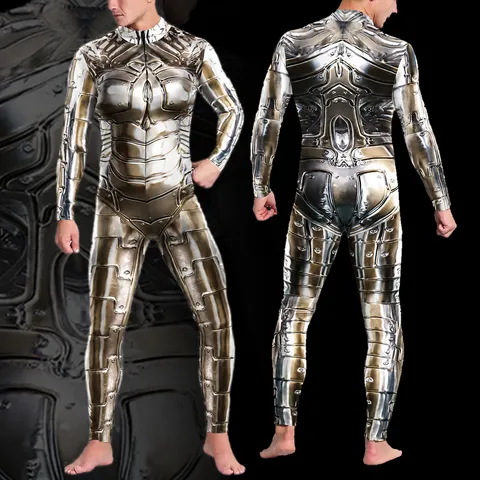 Herren Rüstung Digitaldruck Cosplay Bodysuit Langarm Strumpfhosen Polyester Elasthan Performance Jumpsuit Bühnenkostüm