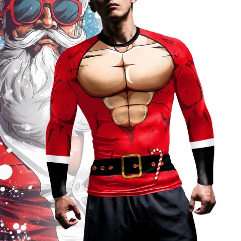 T-Shirt de Compression pour Homme Impression Numérique Muscle Manches Longues Courtes Respirant Slim Sport Fitness Haut