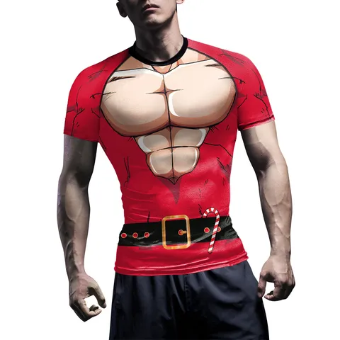 Herren Kompressionsshirt Digitaldruck Muskel Lang Kurzarm T-Shirt Atmungsaktiv Schmale Passform Sport Fitness Oberteil