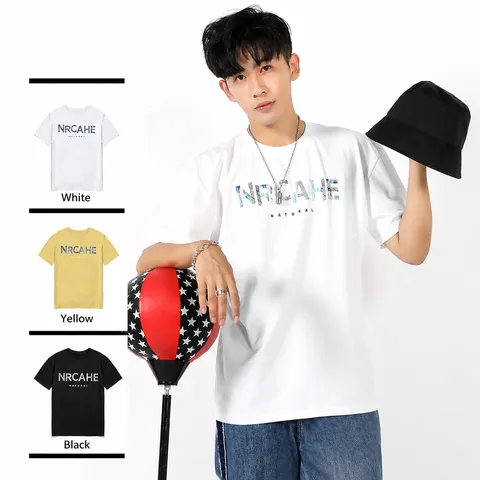 Men's Casual Cotton T-Shirt Summer Short Sleeve Crew Neck Letter Print Slim Fit Streetwear Fashion Trendy Top