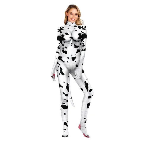 Combinaison Intégrale pour Adulte à Imprimé Dalmatien Costume de Cosplay d'Halloween Unisexe Déguisement Animal de Scène
