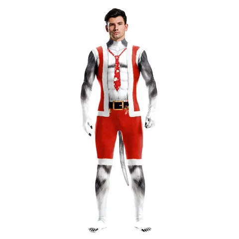 Unisex Christmas Husky Printed Cosplay Costume Full Body Zentai Jumpsuit