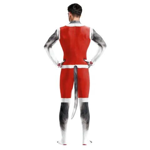 Unisex Christmas Husky Printed Cosplay Costume Full Body Zentai Jumpsuit