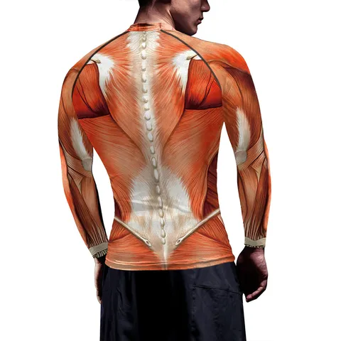 Heren 3D Spier Print Compressie Shirt Lange Korte Mouw Fitness Workout Top Athletische Training Gym Kleding