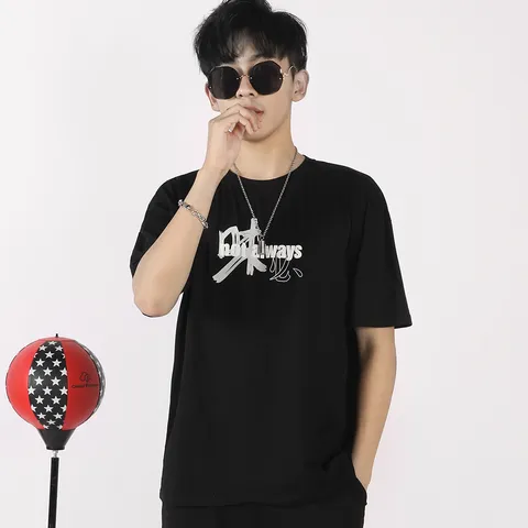 Herren Casual Baumwollmischung T-Shirt Kurzarm Rundhals Slim Fit Buchstaben-Druck Streetwear Tee Top Für Sommer