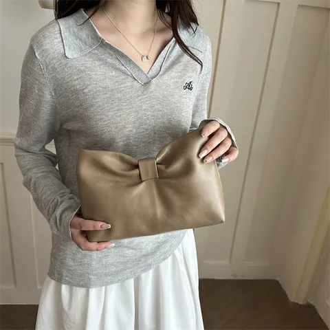 Damen Mode Schleife Clutch Tasche Einfach Pendler Achterarm Umhängetasche PU Leder Briefumschlag Handtasche Elegantes Design