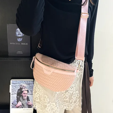 Womens PU Leather Woven Saddle Bag Stylish Casual Shoulder Crossbody Bag Trendy Solid Color Handbag For Daily Commute