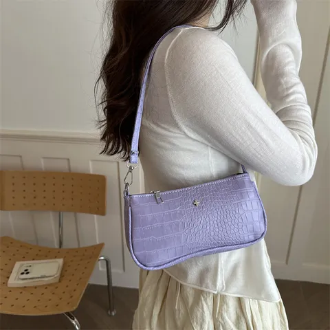 Sac Bandoulière Sous-Bras Style Rétro Français en Cuir PU Motif Crocodile pour Femmes Chic Fermeture Éclair