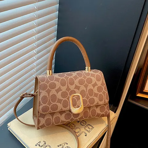 Bolso de Hombro Bandolera de Moda para Mujer de Cuero PU Monograma Satchel Bolso de Mano con Cierre Metálico Desplazamientos