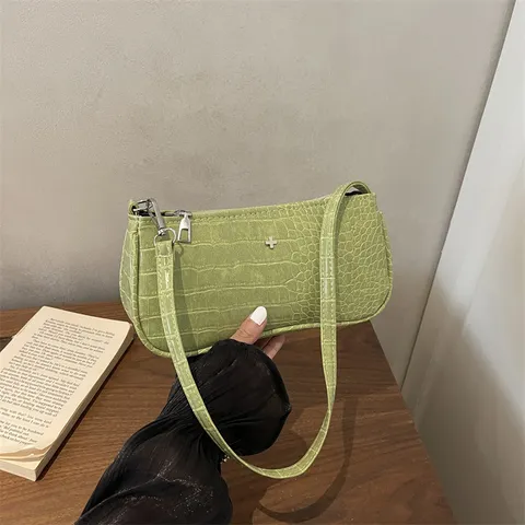 Sac Bandoulière Sous-Bras Style Rétro Français en Cuir PU Motif Crocodile pour Femmes Chic Fermeture Éclair