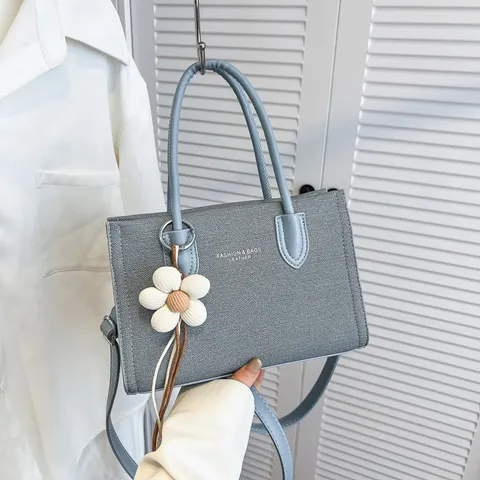 Women's PU Leather Canvas Splicing Crossbody Bag Fashion Commuter Top Handle Handbag