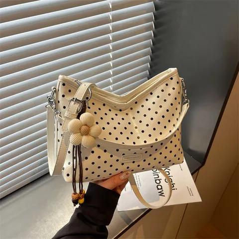 Korean Style Cute Polka Dot Women Shoulder Crossbody Bag Minimalist PU Leather Handbag Daily Purse
