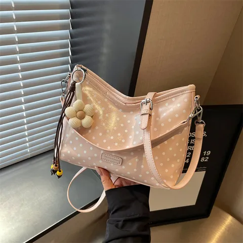 Korean Style Cute Polka Dot Women Shoulder Crossbody Bag Minimalist PU Leather Handbag Daily Purse
