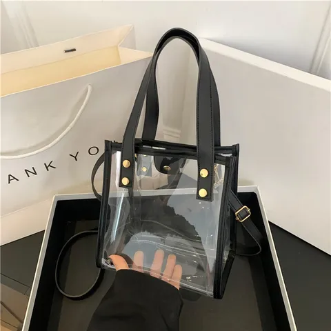 Donne Trasparente PVC Jelly Borsa Moda Casual Piccola Quadrata Tote Tracolla Chiara Spalla Borsa con Rivetti Metallici