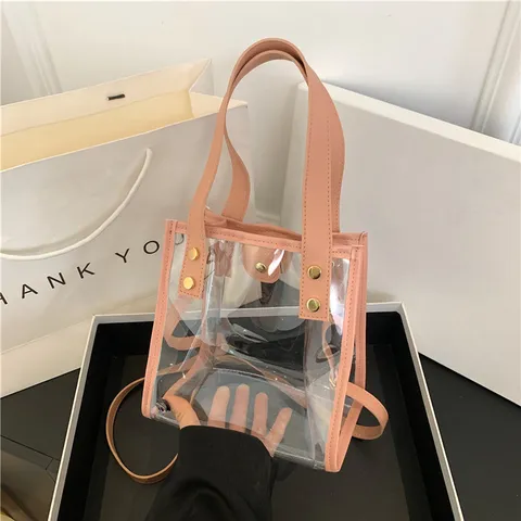 Donne Trasparente PVC Jelly Borsa Moda Casual Piccola Quadrata Tote Tracolla Chiara Spalla Borsa con Rivetti Metallici