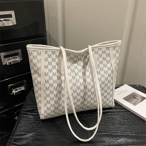 Damen Große Kapazität PU Leder Tragetasche Mode Buchstaben Print Umhängetasche Casual Pendler Handtasche Tägliche Reise Tasche