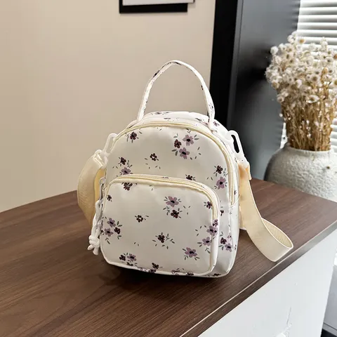 Femmes Mode Mini Sac à Dos Décontracté Nylon Petit Sac Bandoulière Mignon Floral Polka Dot Imprimer Voyage Daypack Dames Sac