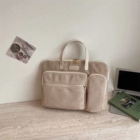 Borsa Cartella da Lavoro in Velluto da Donna Borsa per Laptop Grande Capacità Scomparti Multipli Borsa a Mano Monocolore