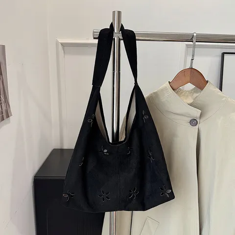 Große Tragetasche Damen PU Leder Lochmuster Floral Umhängetasche Lässige Pendlerhandtasche Tägliche Mode Tasche