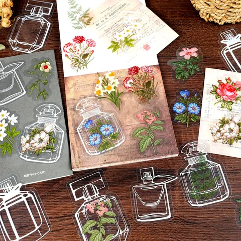 PET Dekoratives Aufkleber-Set Botanische Blumen Schmetterling Pilz Scrapbook Aufkleber Transparente Tagebuch Schreibwaren
