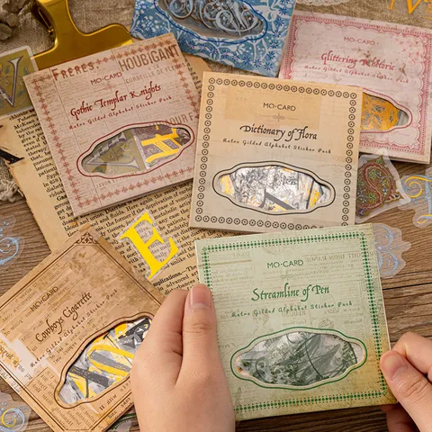 Retro Englischer Buchstabe PET Sticker Pack Goldprägung Schreibwaren DIY Tagebuch Dekorative Scrapbooking Material Aufkleber