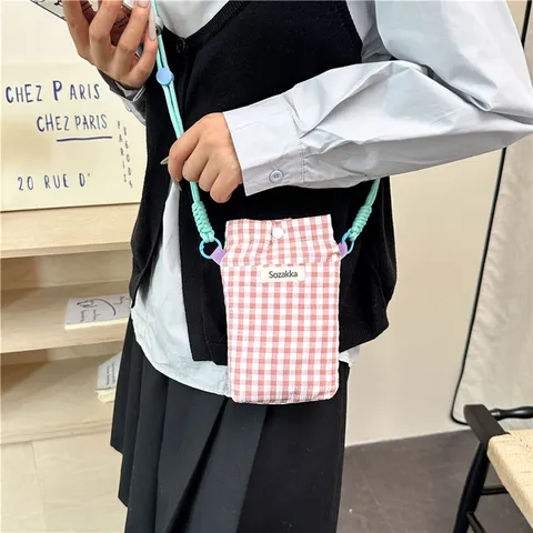 Γυναικείο Fashion Karo Nylon Crossbody Tsanta Tilefonou Urban Minimalist Small Square Shoulder Bag With Stitching Detail
