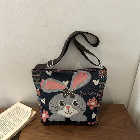 Ethno-Stil Segeltuch Brokat Tote Bag Damen Vintage Bestickt Elefant Muster Lässig Große Kapazität Umhängetasche Handtasche
