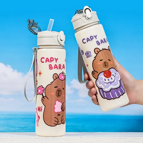 Gobelet d'Eau de Sport en Plastique pour Étudiant Portable Étanche Bouilloire Résistante aux Hautes Températures Impression de Dessin Animé