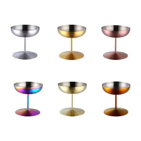 Stainless Steel Sundae Cup High Stem Ice Cream Cup Dessert Snack Cup Metal Martini Goblet Kitchen Tableware