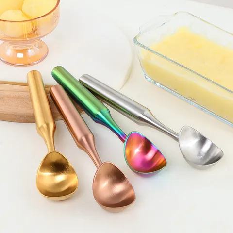 304 Stainless Steel Ice Cream Scoop Long Handle Melon Baller Metal Ice Cream Spoon Kitchen Gadget Dessert Fruit Tool