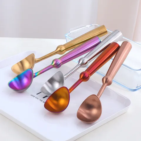 304 Stainless Steel Ice Cream Scoop Long Handle Melon Baller Metal Ice Cream Spoon Kitchen Gadget Dessert Fruit Tool