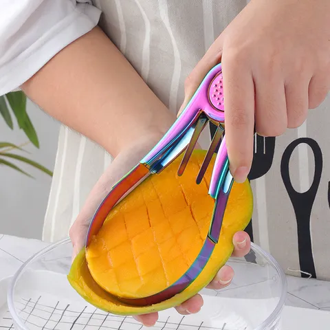 Trancheur de Mangue en Acier Inoxydable Dénoyauteur Coupe-Fruit Multifonction Outil de Cuisine pour la Maison