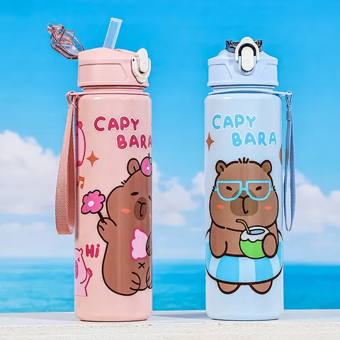 Gobelet d'Eau de Sport en Plastique pour Étudiant Portable Étanche Bouilloire Résistante aux Hautes Températures Impression de Dessin Animé